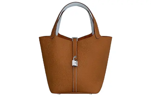 HERMES Picotin Lock Clemence Swift Leather Basket Bag, Bucket Bag, Handbag 22 Women's Gold Brown/Haze Blue