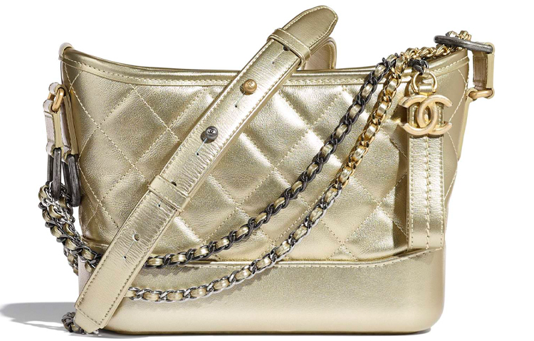 CHANEL Gabrielle Calfskin Crossbody Handbag, Shoulder Bag Small Women's Gold