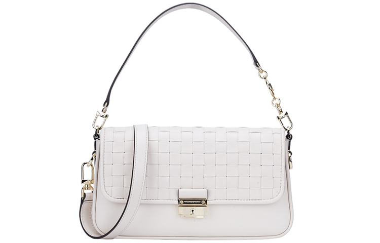 MICHAEL KORS Bradshaw Cow Leather Baguette Shoulder Bag, Handbag Small Women's White