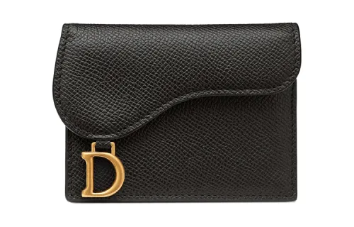DIOR Saddle Cow Leather Card Holder, Wallet Women's Black
