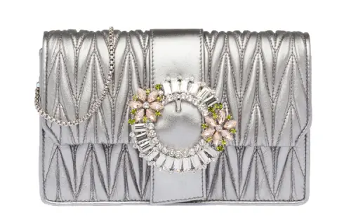 MIU MIU Matelassé Leather Handbag, Shoulder Bag Women's Silver