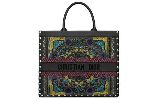 DIOR BookTote Calfskin Tote Handbag Women's Black