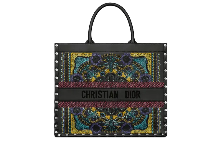 DIOR BookTote Calfskin Tote Handbag Women's Black
