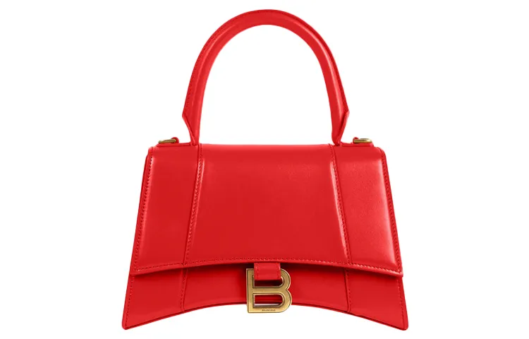 Balenciaga Hourglass Cow Leather Hourglass Bag, Handbag, Crossbody Bag Small Women's Red