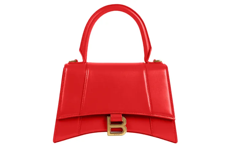 Balenciaga Hourglass Cow Leather Hourglass Bag, Handbag, Crossbody Bag Small Women's Red