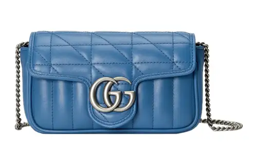 GUCCI GG Marmont Quilted Leather Shoulder Bag, Crossbody Bag Women's Blue
