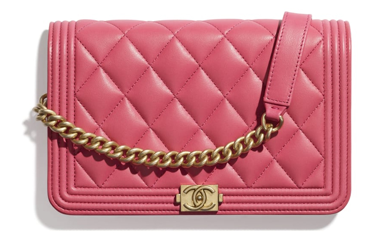 CHANEL Leboy Sheepskin And Gold Plated Metal Wallet, Shoulder Bag Women's Pink