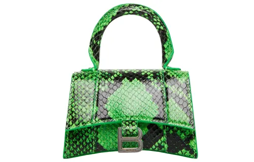 Balenciaga Hourglass Cow Leather Hourglass Bag, Shoulder Bag, Crossbody Bag, Handbag Mini Women's Neon Green/Silver