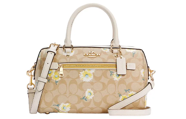 COACH Rowan Leather Boston Bag Handbags Large Women's Khaki Monogram