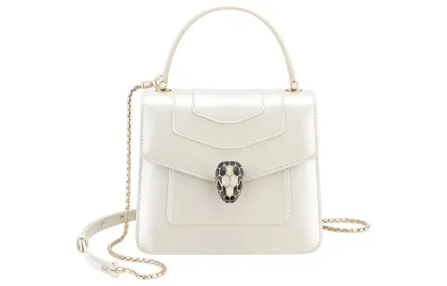 BVLGARI Serpenti Forever Calfskin Shoulder Bag, Crossbody Bag, Handbag Women's White
