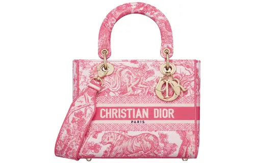 DIOR Lady Dior Fabric Handbag, Shoulder Bag, Crossbody Bag, Handbag Medium Women's Peony Pink/White