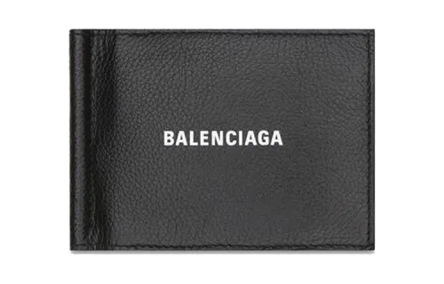 Balenciaga Letter Cow Leather Wallet Men's Black