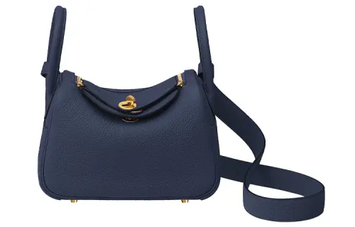 HERMES Lindy Taurillon Clemence Cow Leather Handbag 19 Women's 2Z Bleu Nuit Midnight Blue