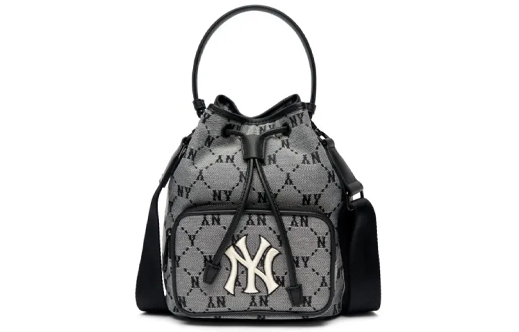MLB Monogram Polyester Bucket Bag, Handbag, Shoulder Bag, Crossbody Bag Unisex Cool Gray