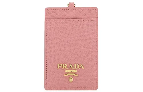 PRADA Solid Color Leather Chapter Card Holder Women's Pink