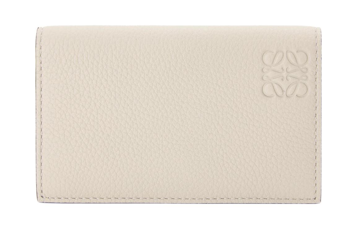 LOEWE Anagram Embossed Soft Grain Calfskin Leather Card Holder Men's Ecru