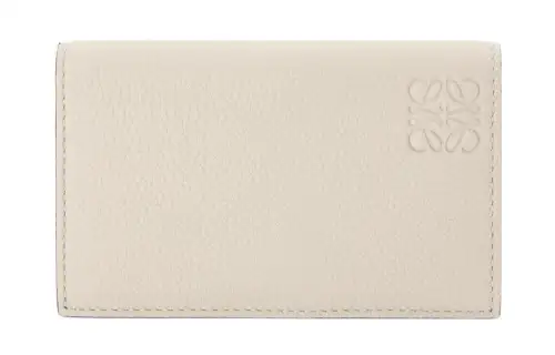 LOEWE Anagram Embossed Soft Grain Calfskin Leather Card Holder Men's Ecru