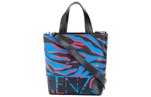 KENZO Tiger Print PVC One Shoulder Handbag Women's Black/Blue