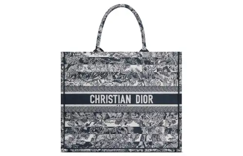 DIOR BookTote Stripes Jungle Large Capacity Tote Bag, Shopping Bag, Handbag Large Women's Blue