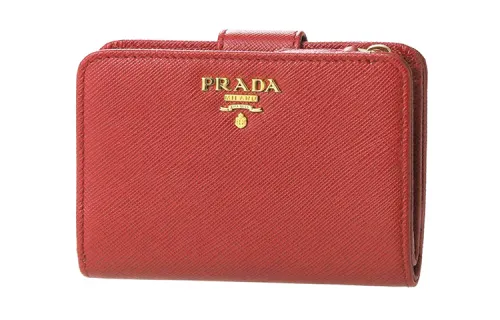 PRADA Saffiano Cow Leather Clutch Wallet Women's Red