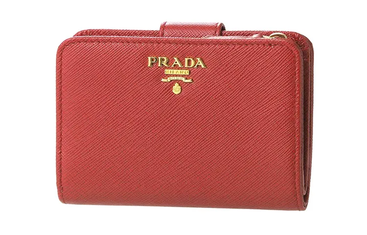 PRADA Saffiano Cow Leather Clutch Wallet Women's Red