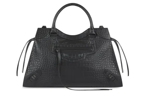 Balenciaga Neo Classic Crocodile Embossed Calfskin Handbag, Shoulder Bag, Crossbody Bag Medium Women's Black