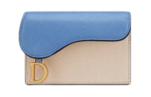 DIOR Saddle Sheepskin Coin Purse, Card Holder Regular Women's Beige/Klein Blue
