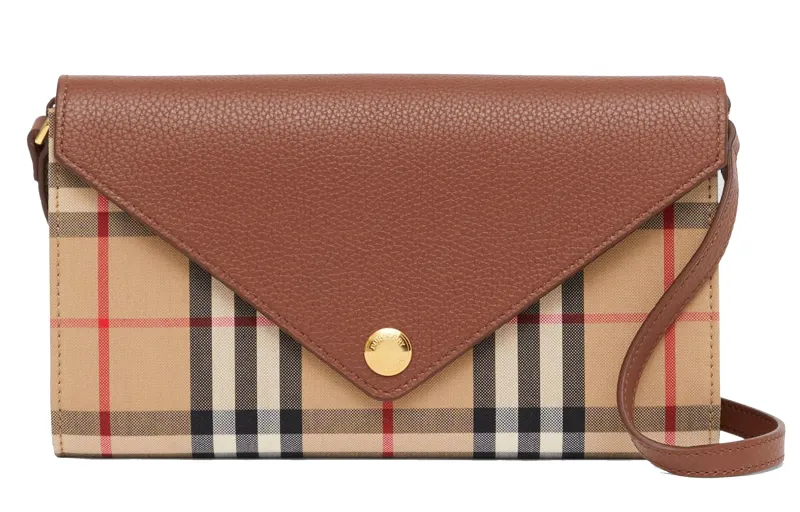Burberry Fabric With Leather Crossbody Bag, Shoulder Bag Women's Burgundy & Umber Brown