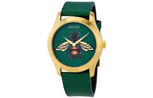 GUCCI Wrist Watches Quartz Movement Leather Strap Green Dial Women's Watch