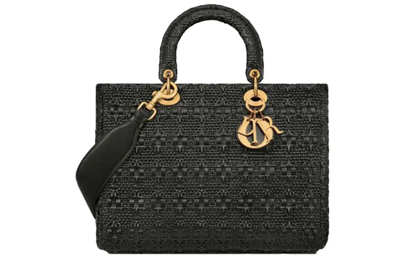 DIOR Lady Dior Sheepskin Handbag Shoulder Bag Handbag Large Women's Black