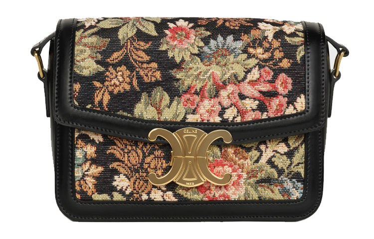 CELINE Triomphe Triumph Gate Jacquard Fabric, Calfskin Binding Small Square Bag, Shoulder Bag, Crossbody Bag Small