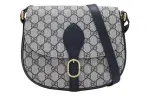 GUCCI Canvas With Leather Saddle Bag, Shoulder Bag, Crossbody Bag Women's Beige/Dark Blue