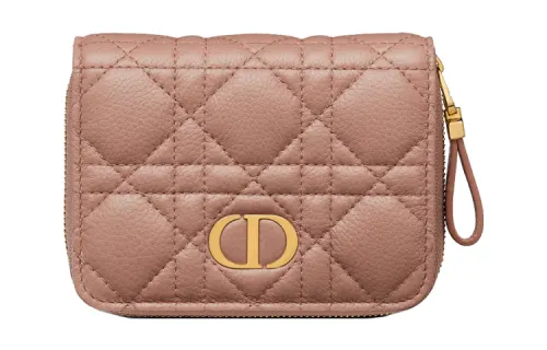 DIOR Caro Soft Calfskin Card Holder, Wallet Women's Nude Pink