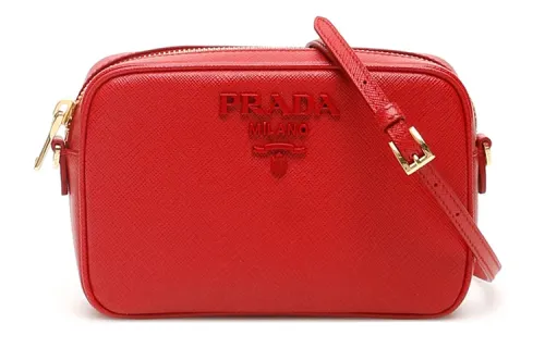 PRADA Adjustable Strap Leather Camera Bag, Crossbody Bag, Shoulder Bag Women's Red