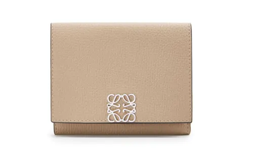 LOEWE Anagram Pebble Texture Calfskin Trifold Wallet Women's Sand