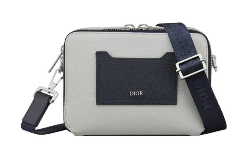 DIOR Grain Cow Leather Shoulder Bag, Crossbody Bag Regular Men's Marine Blue/Gray