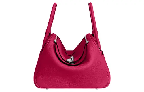 HERMES Lindy Taurillon Clemence Cow Leather Handbag 19 Women's 5R Rose Shocking Vibrant Pink