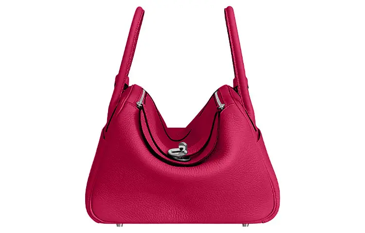 HERMES Lindy Taurillon Clemence Cow Leather Handbag 19 Women's 5R Rose Shocking Vibrant Pink