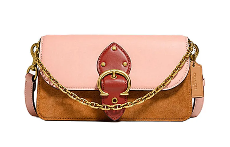 COACH Beat Leather Chain Bag, Shoulder Bag, Crossbody Bag Small Women's Cherry Blossom Pink Brown Multicolor