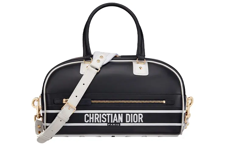 DIOR Detachable Strap Smooth Calfskin Bowling Bag, Gym Bag, One Shoulder Handbag Women's Blue