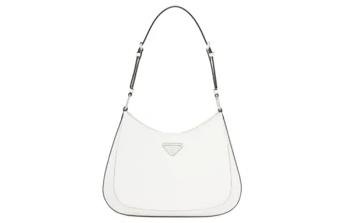 PRADA Cleo Shiny Leather Shoulder Bag Women's White