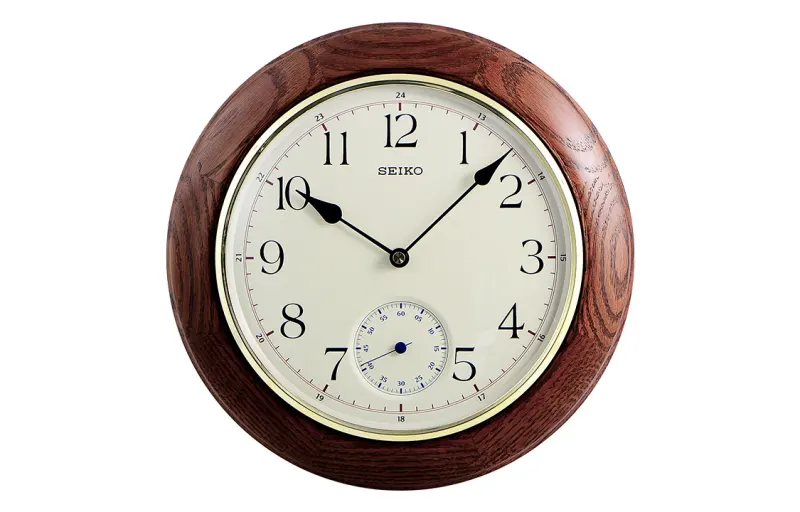SEIKO Seiko solid oak silent sweep second watch living room home office wall clock quartz movement wooden wall clock men and women same style white QXA432B