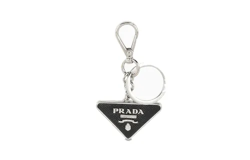 Prada triangle-logo leather keyring