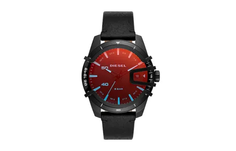 DIESEL CAGED Wrist Watches Quartz Movement Leather Strap Black Dial Unisex