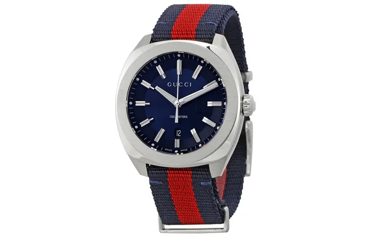 GUCCI GG2570 Wrist Watches Quartz Movement Nylon Strap 41mm Blue Dial Men's Watches Calendar Display