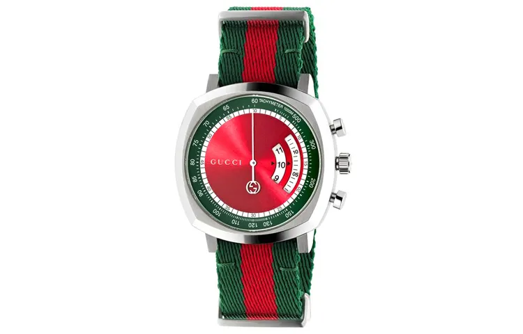 GUCCI Grip Collection Wrist Watches Quartz Movement Nylon Strap Red Watch Dial Unisex 30m Waterproof