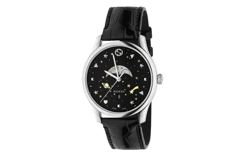 GUCCI G Timeless Collection Wrist Watches Quartz Movement Crocodile Leather Strap Black Dial Men's Watches