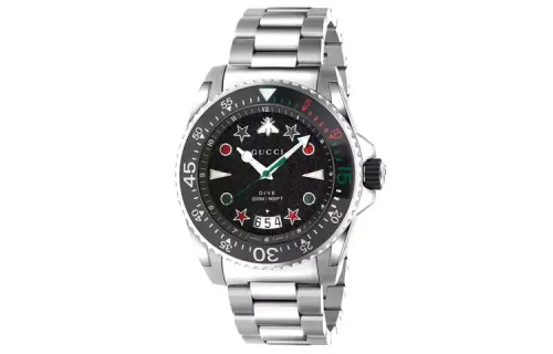 GUCCI Dive Collection Wrist Watches Quartz Movement Stainless Steel Watchband Black Dial Men's Watches 200m Waterproof