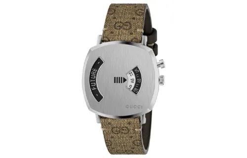 GUCCI Grip Collection Wrist Watches Quartz Movement Canvas Strap Silver Dial Men's Watches 30m Water Resistant
