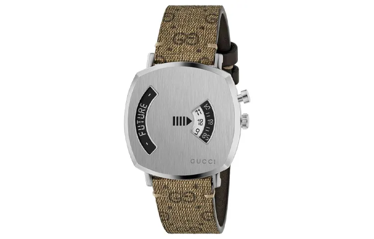 GUCCI Grip Collection Wrist Watches Quartz Movement Canvas Strap Silver Dial Men's Watches 30m Water Resistant